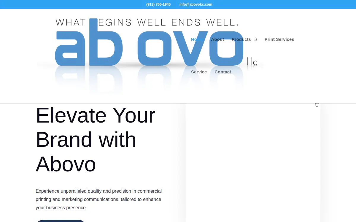 Homepage of Abovo, LLC