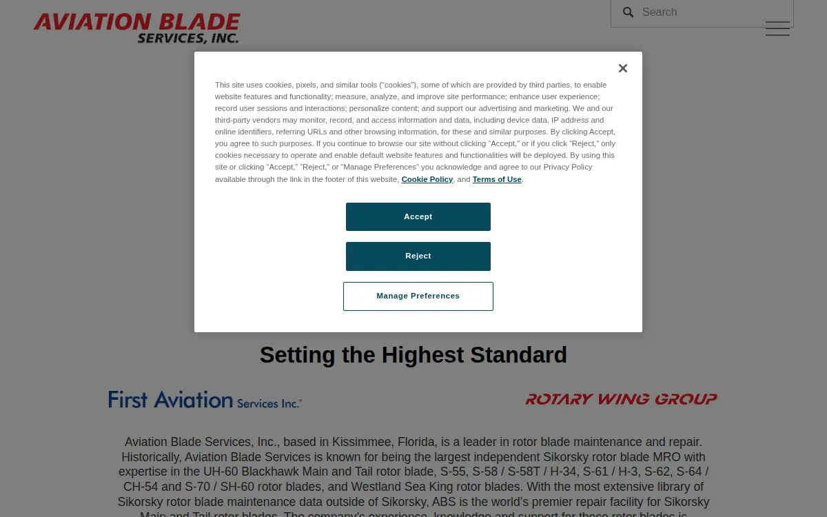 Homepage of Aviation Blade Services, INC.