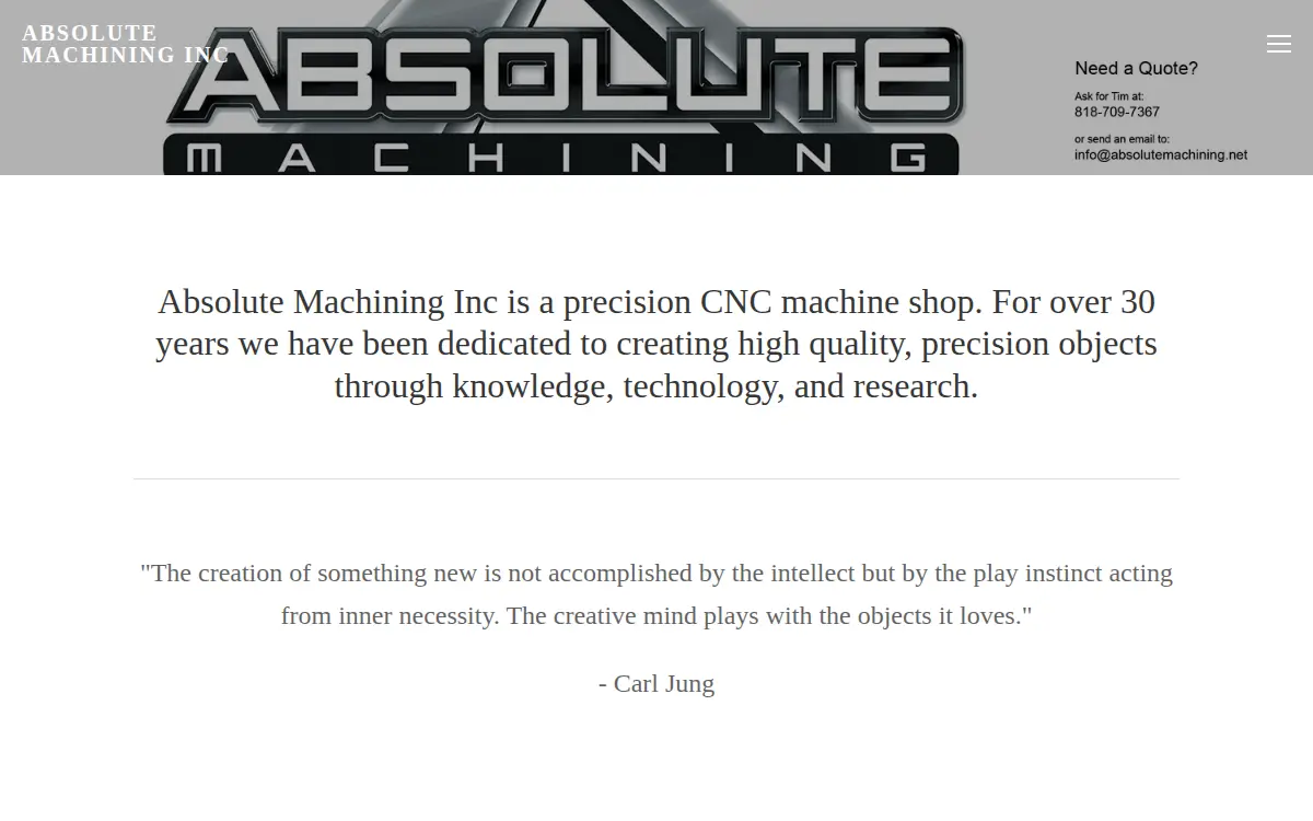 Homepage of Absolute Machining, INC