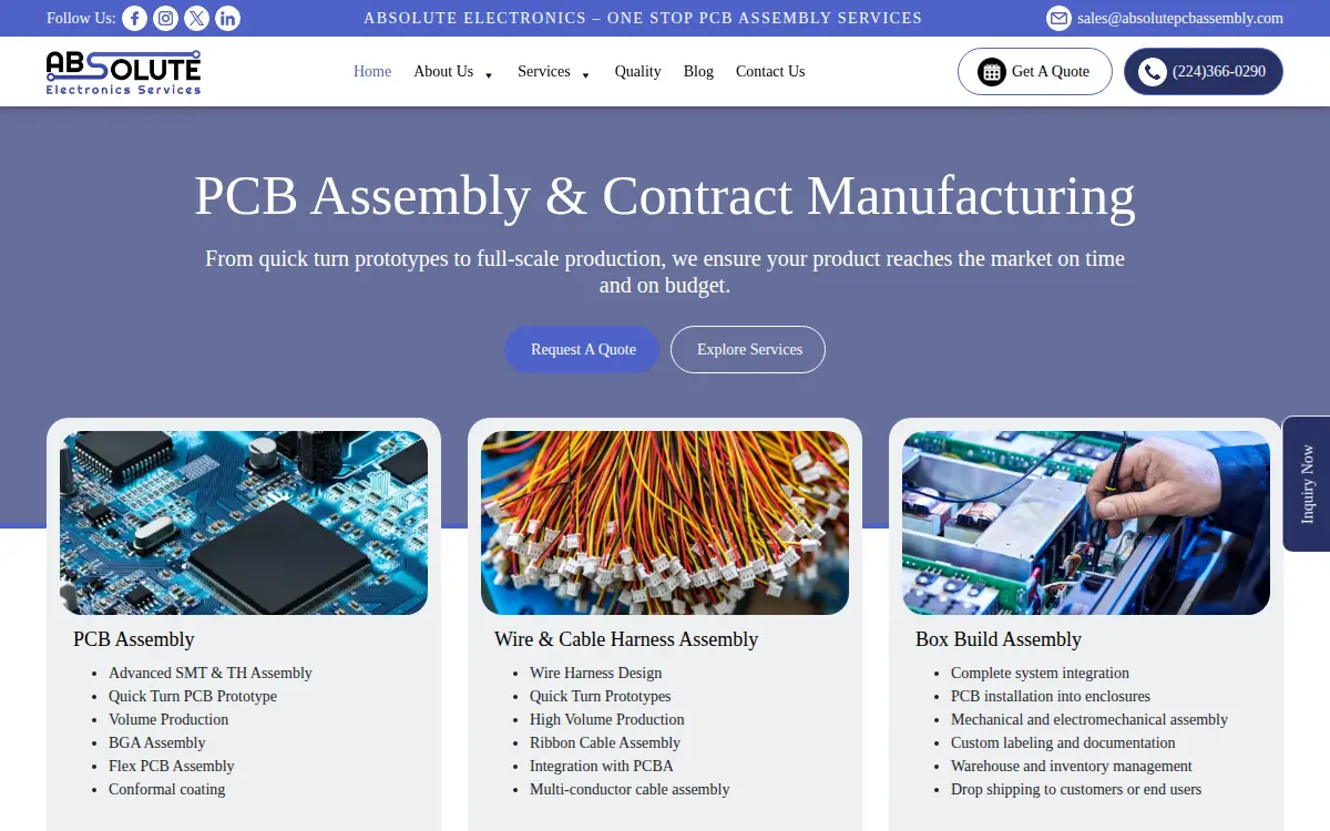 Homepage of Absolute Electronics Services LLC