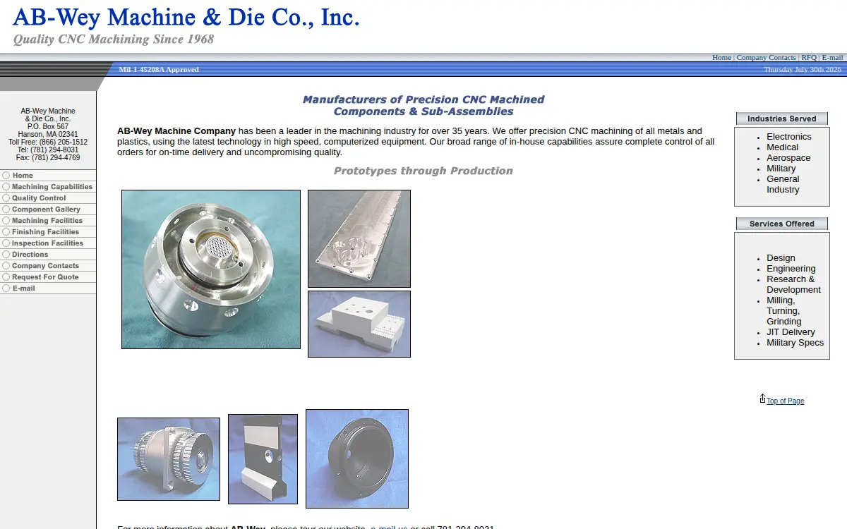 Homepage of Ab-wey Machine & Die Co., INC.