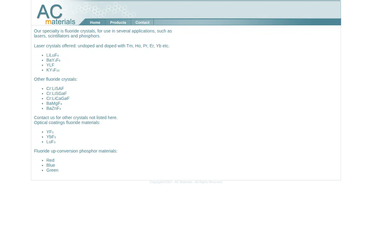 Homepage of Ac Materials, INC.