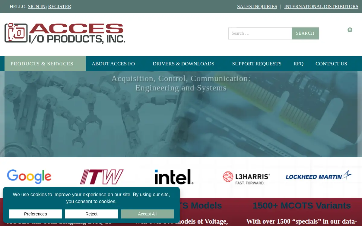 Homepage of Acces I O Products, INC