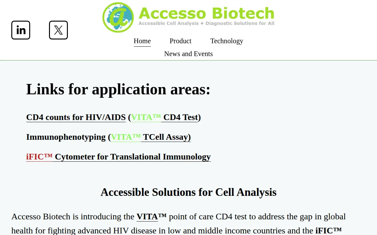 Homepage of Accesso Biotech Corporation