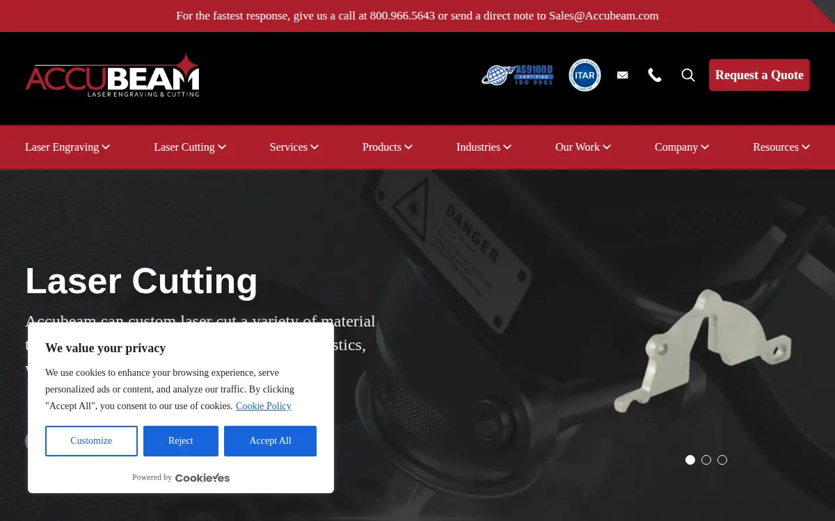 Homepage of Accubeam Laser Marking INC
