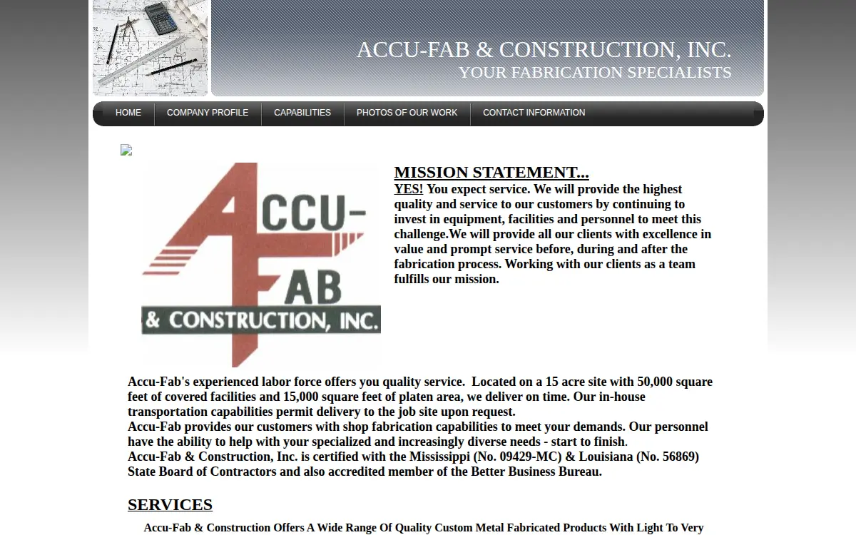 Homepage of Accu-fab and Construction, INC