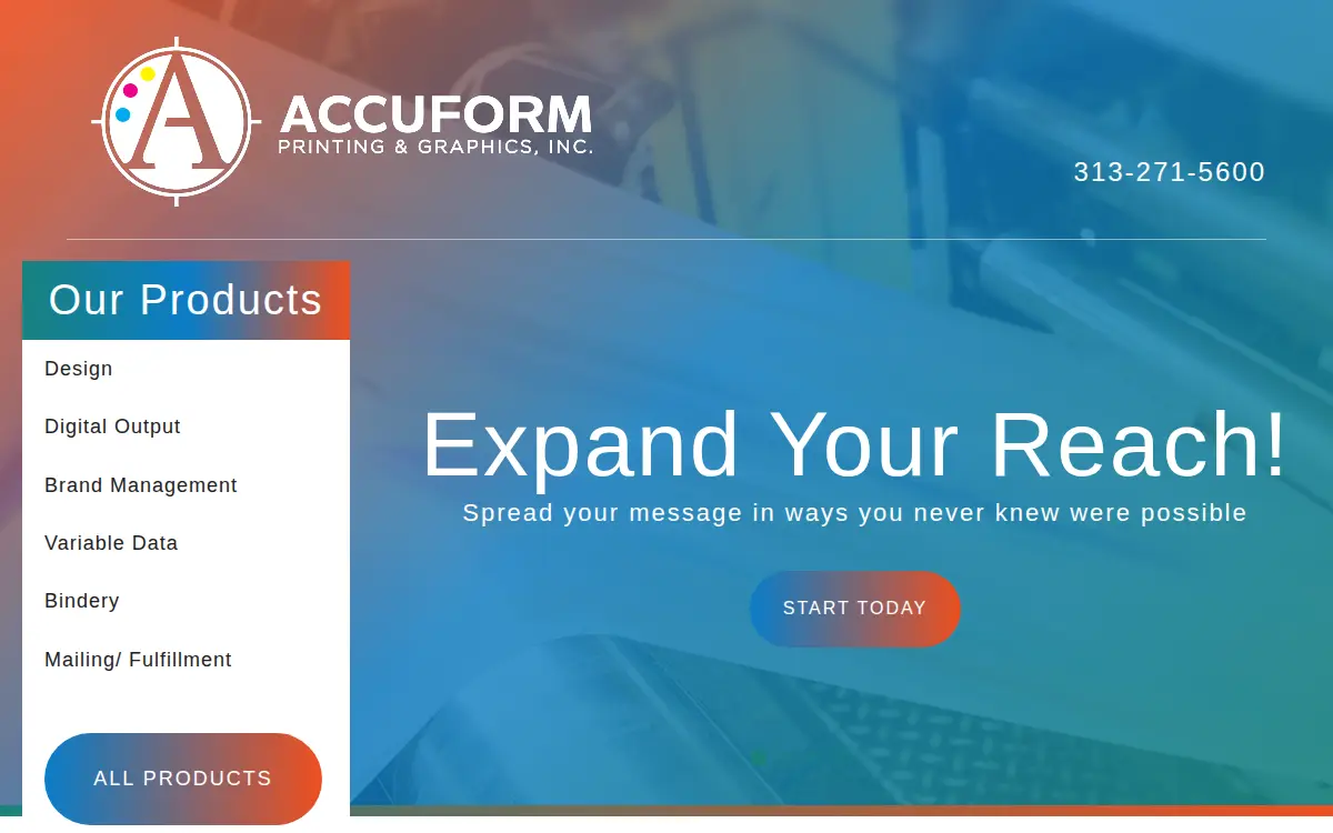 Homepage of Accuform Printing & Graphics, INC.