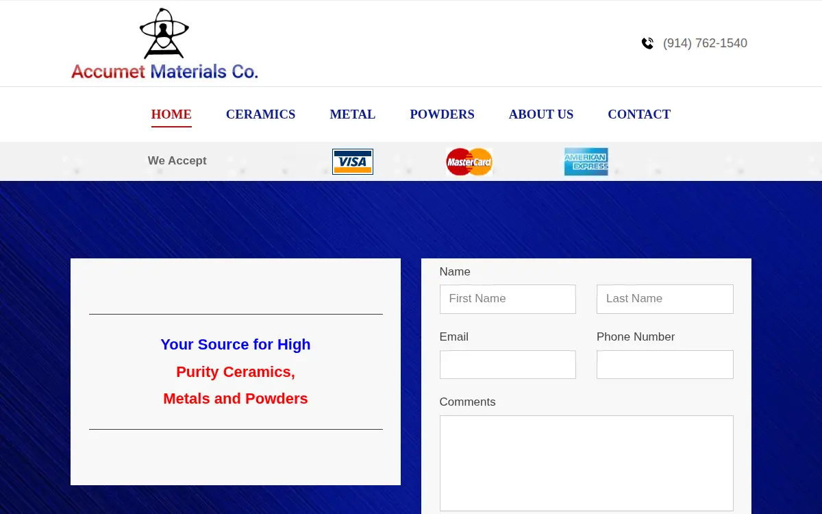 Homepage of Accumet Materials CO LLC