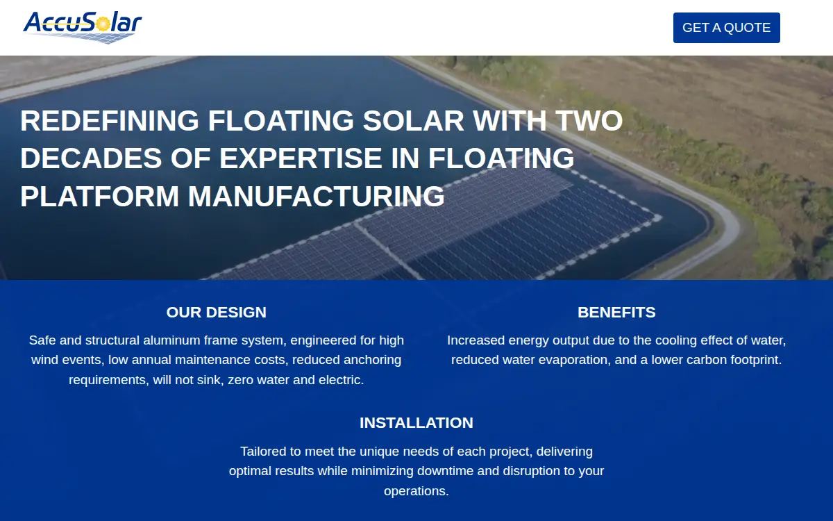 Homepage of Accusolar, LLC