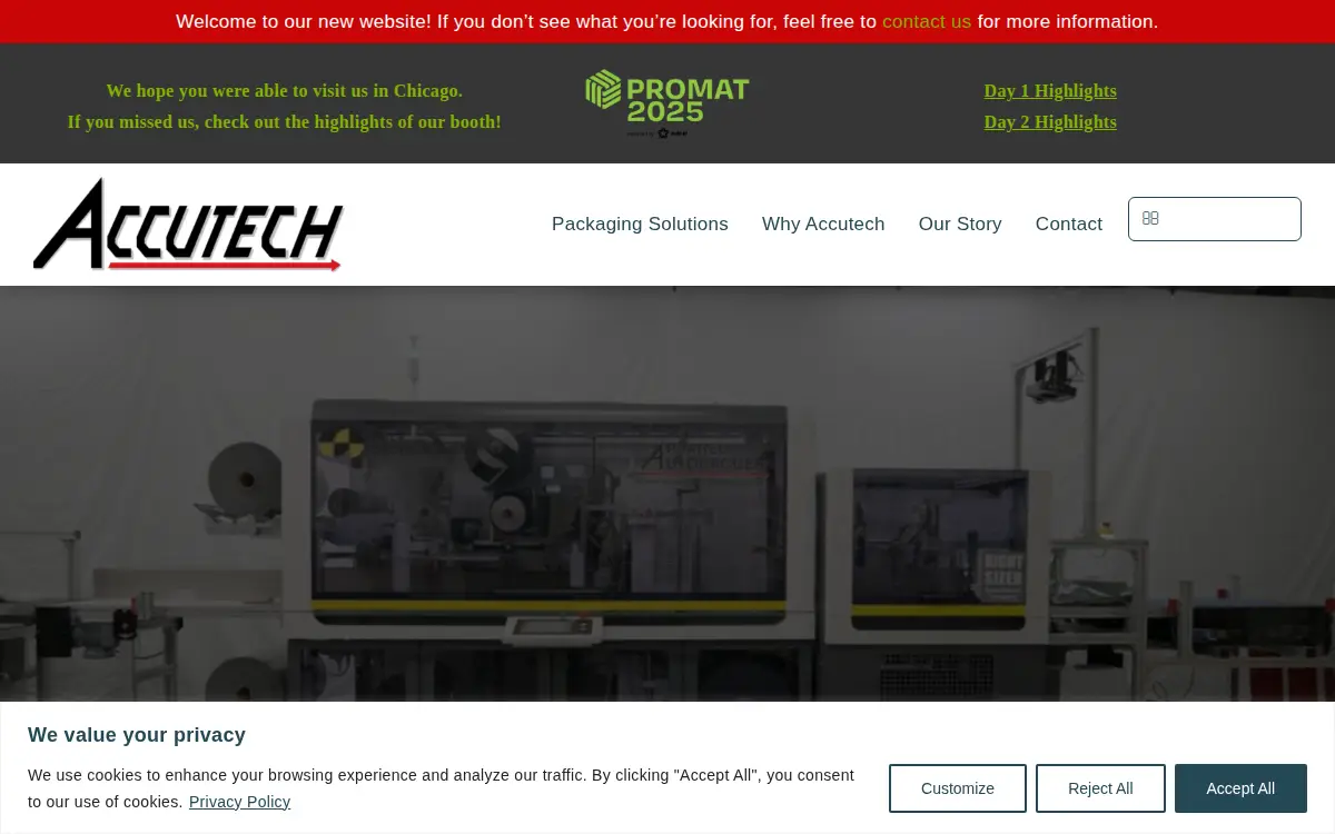 Homepage of Accutech Packaging, INC.