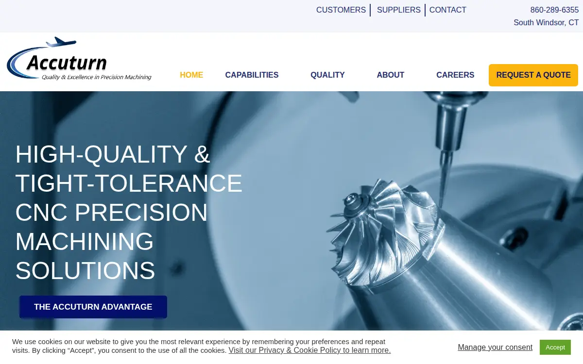 Homepage of Accuturn Manufacturing Co, LLC