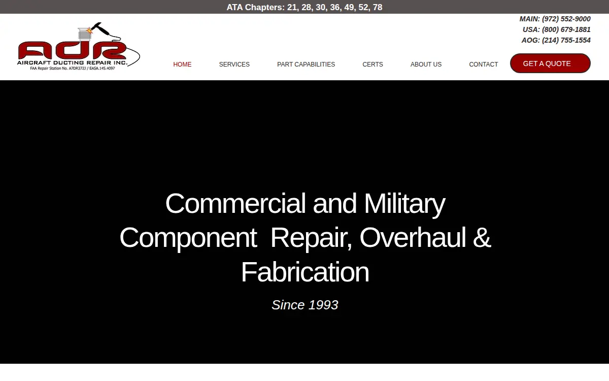 Homepage of Aircraft Ducting Repair INC.
