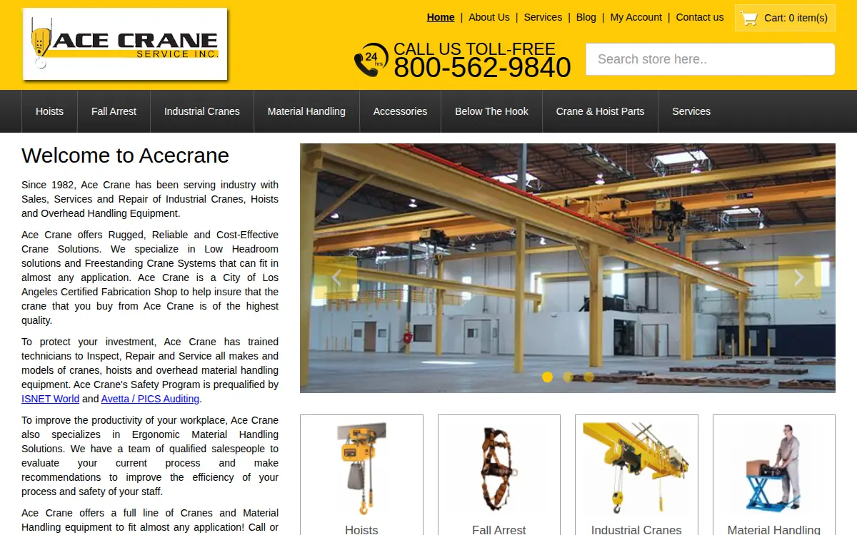 Homepage of Ace Crane Service, INC.
