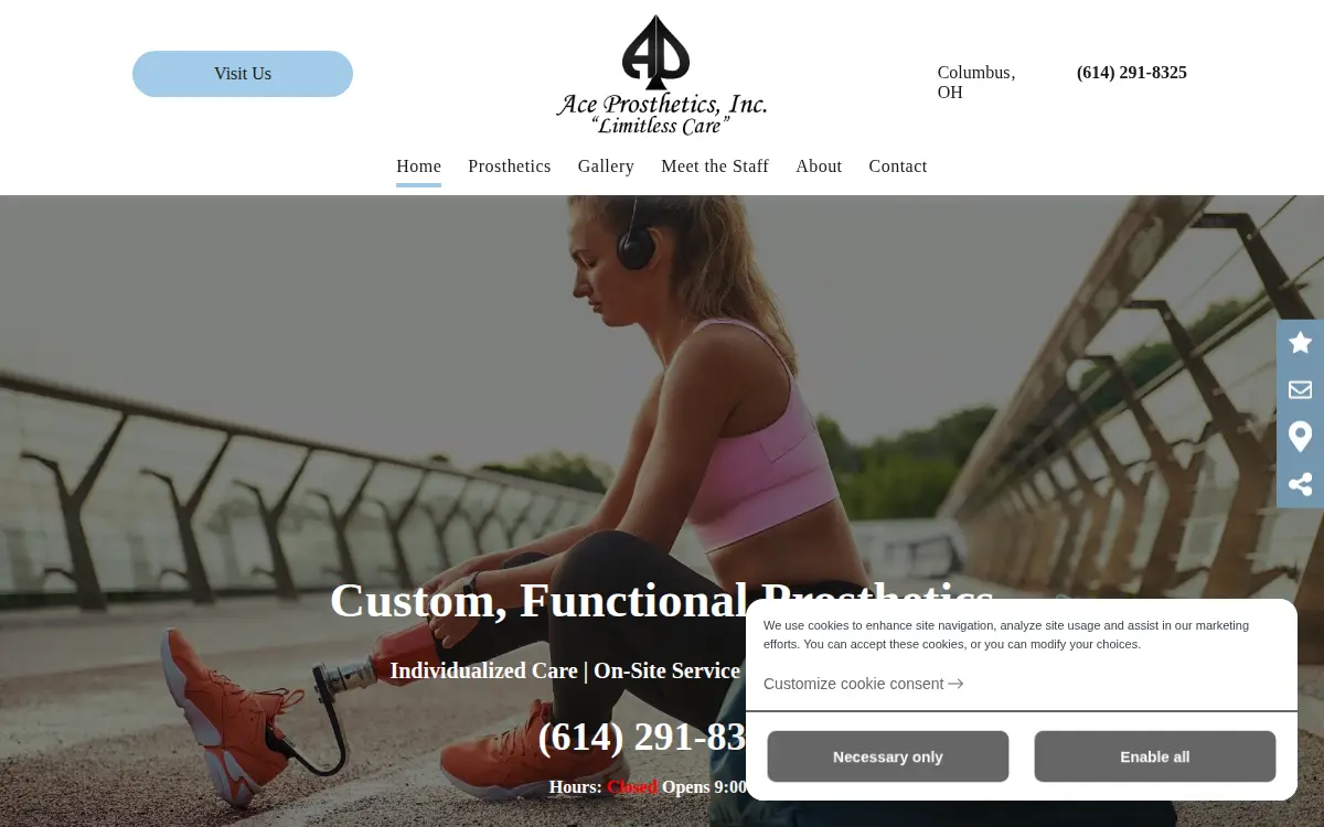 Homepage of Ace Prosthetics INC