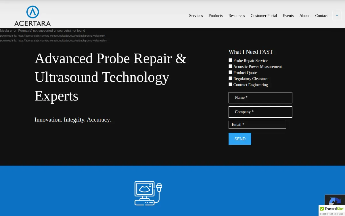 Homepage of Acertara Acoustic Laboratories, LLC