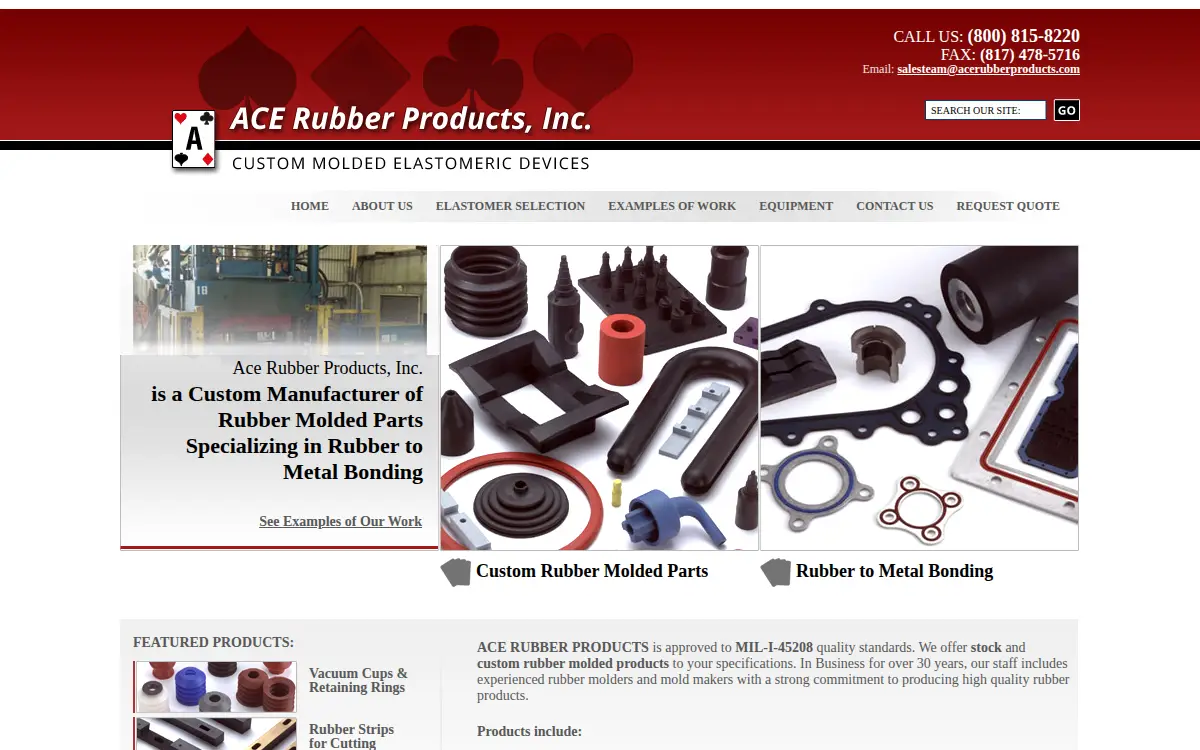 Homepage of Ace Rubber Products, INC