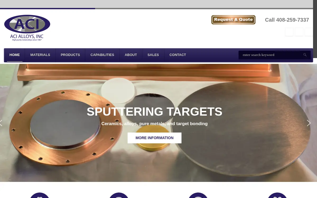 Homepage of Aci Alloys, INC