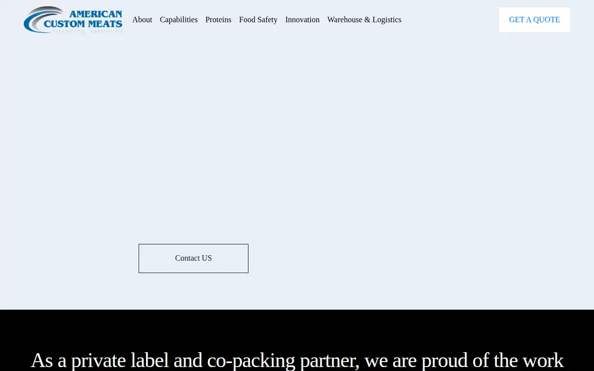 Homepage of American Custom Meats, LLC