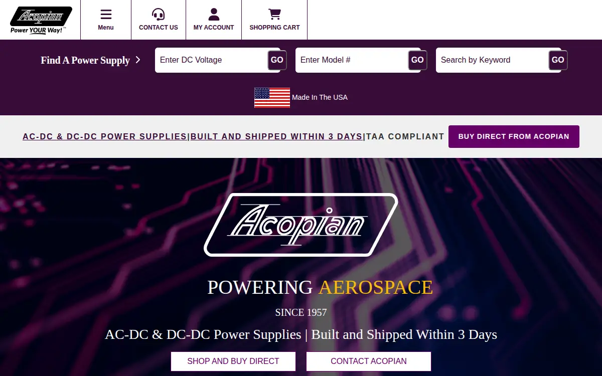 Homepage of Acopian Technical Company