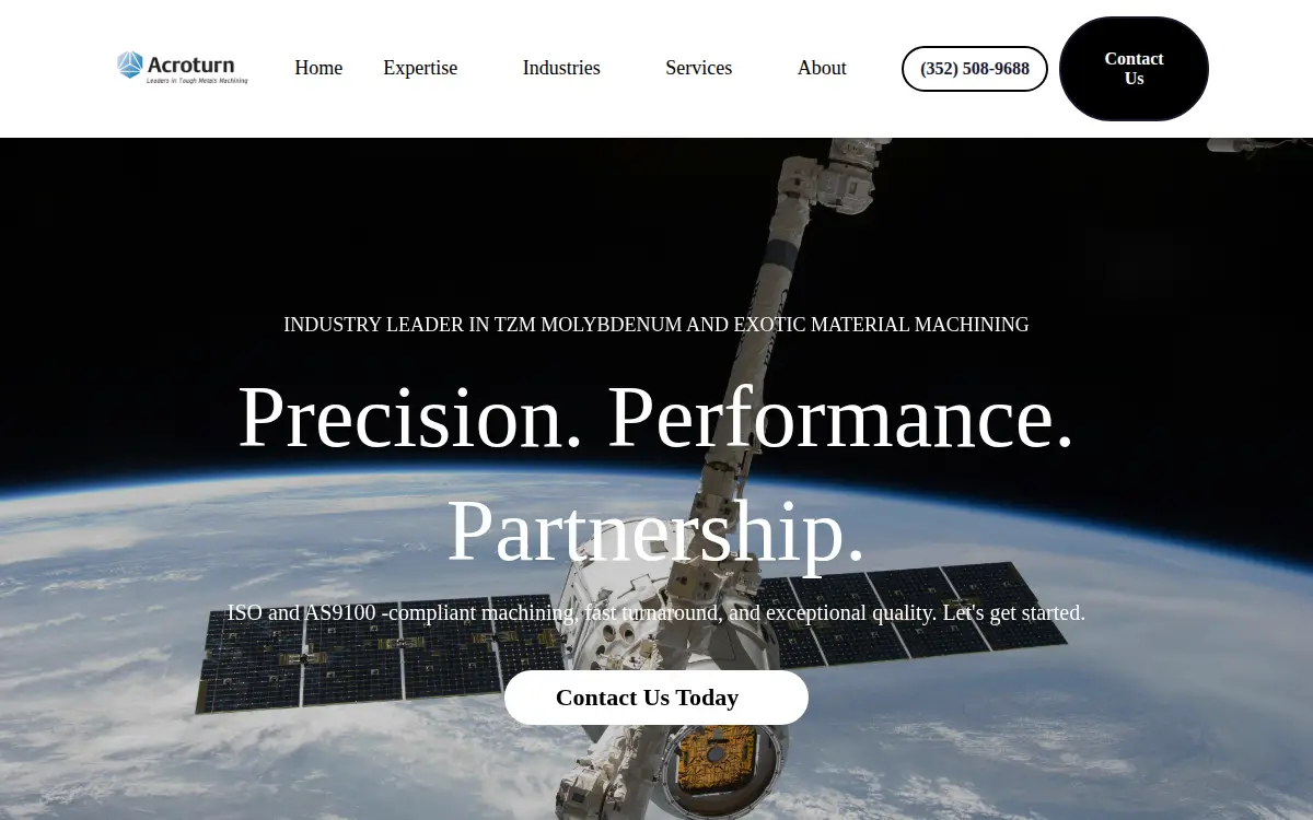 Homepage of Acroturn Industries Usa, LLC