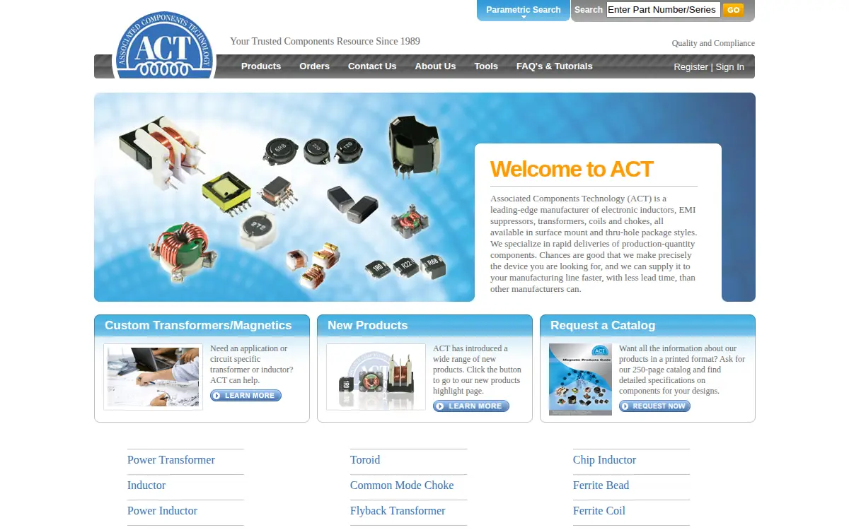 Homepage of Associated Components Technology, INC.
