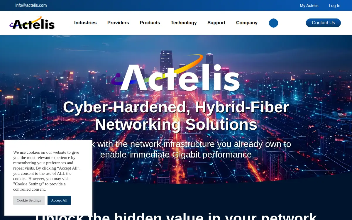 Homepage of Actelis Networks, INC.
