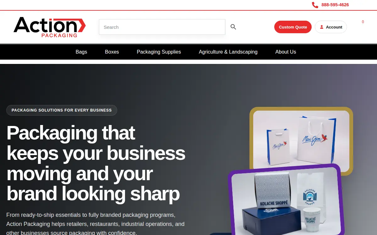 Homepage of Action Packaging Company