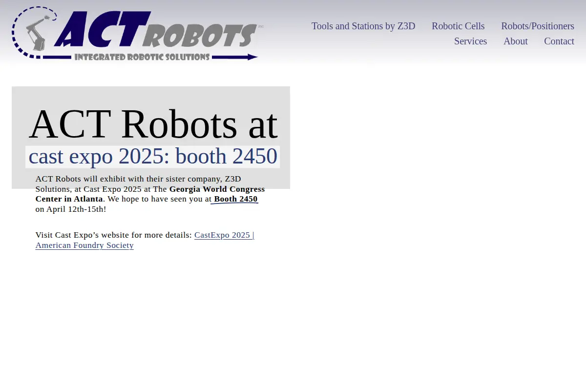 Homepage of Act Robots, INC