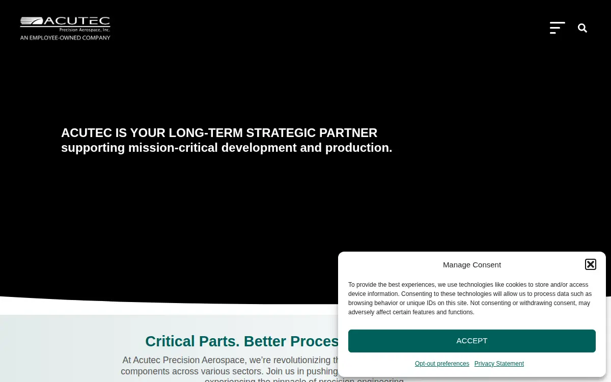 Homepage of Acutec Precision Aerospace, INC.