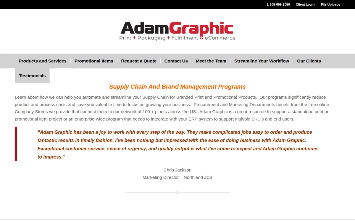 Homepage of Adam Graphic Corporation