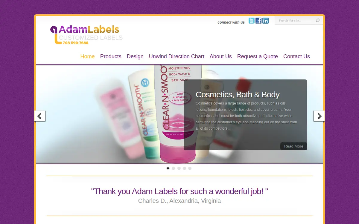 Homepage of Adam Labels LLC