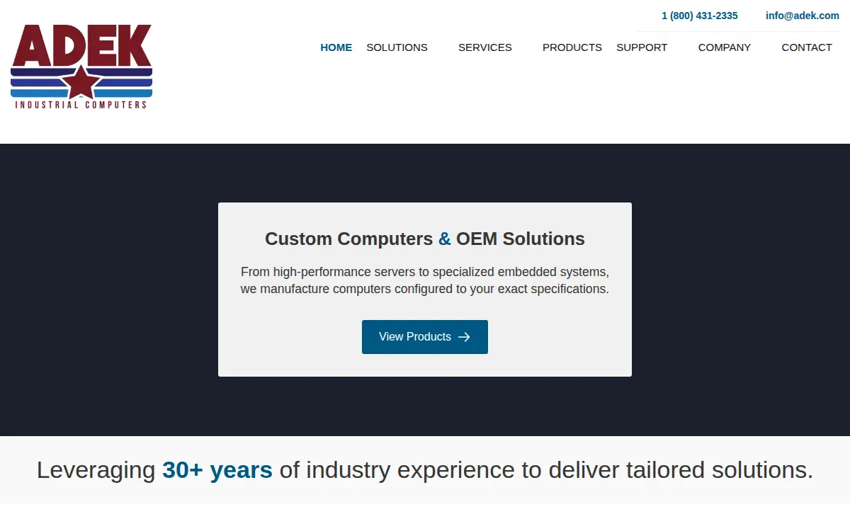 Homepage of Adek Technical Sales, INC.