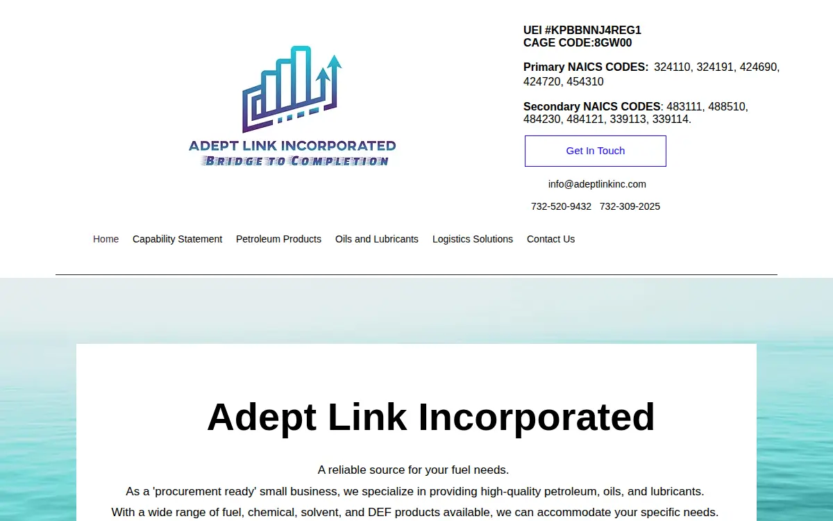 Homepage of Adept Link Incorporated