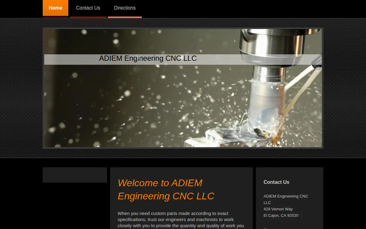 Homepage of Adiem Engineering Cnc LLC