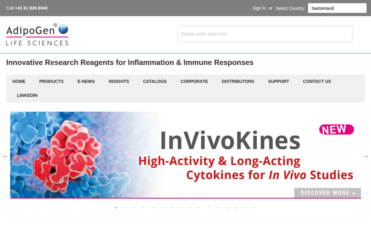 Homepage of Adipogen Corporation