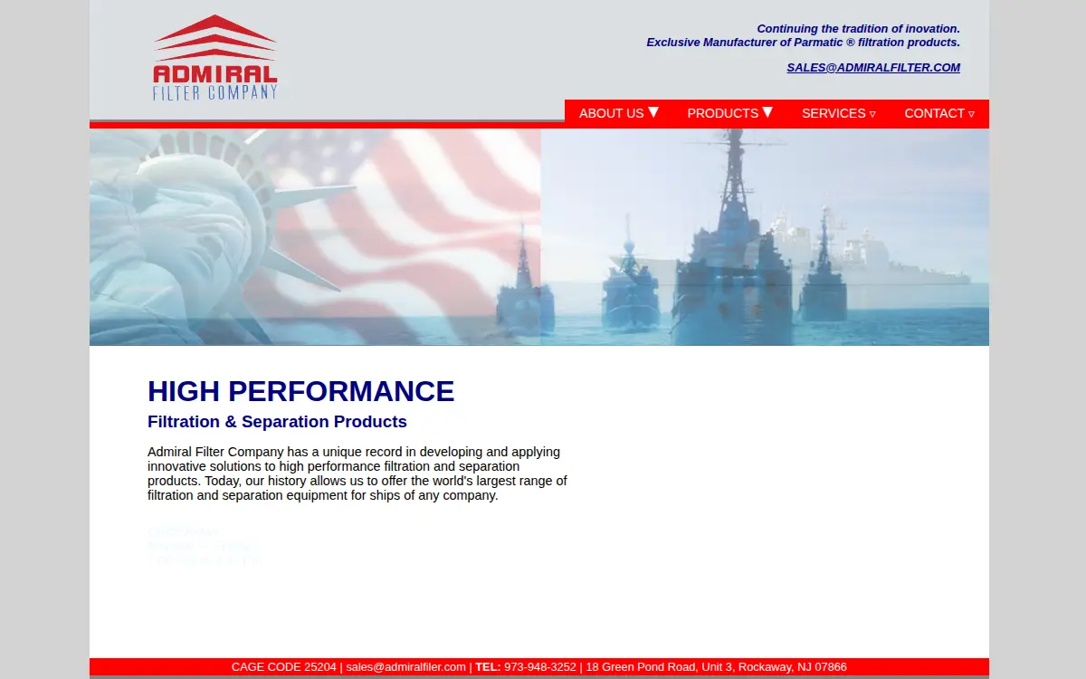 Homepage of Admiral Filter Company LLC