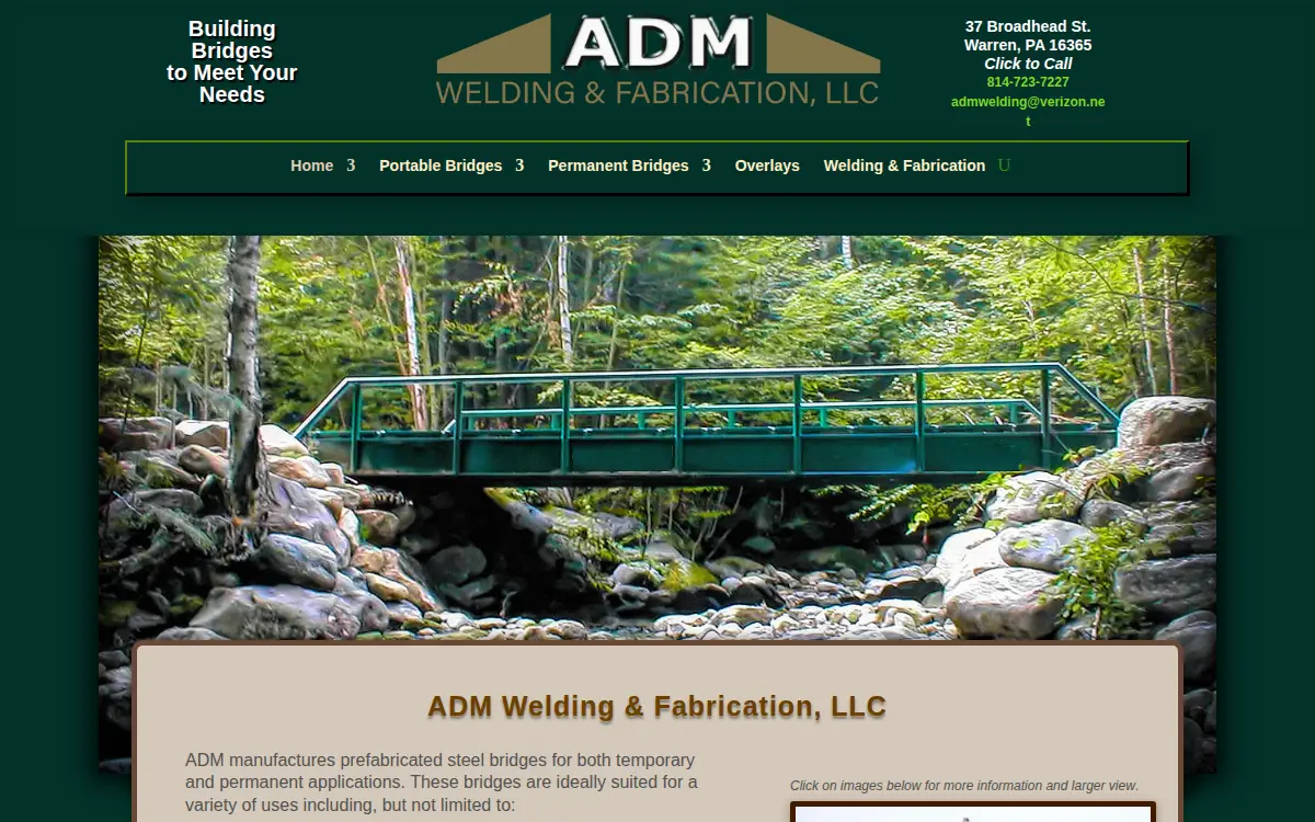 Homepage of Adm Welding and Fabrication, LLC.