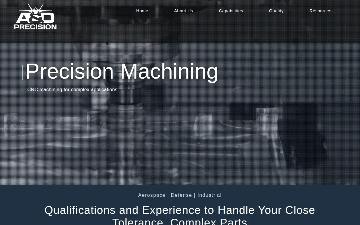 Homepage of A & D Precision Manufacturing, INC.