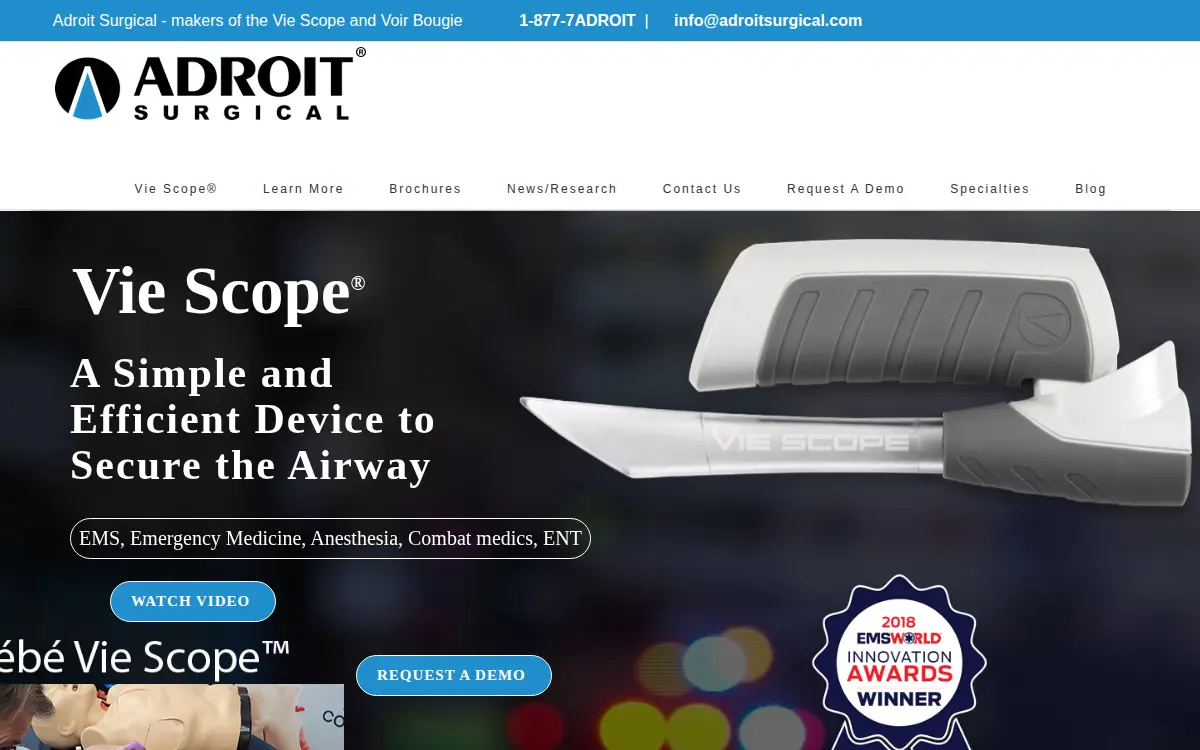 Homepage of Adroit Surgical LLC