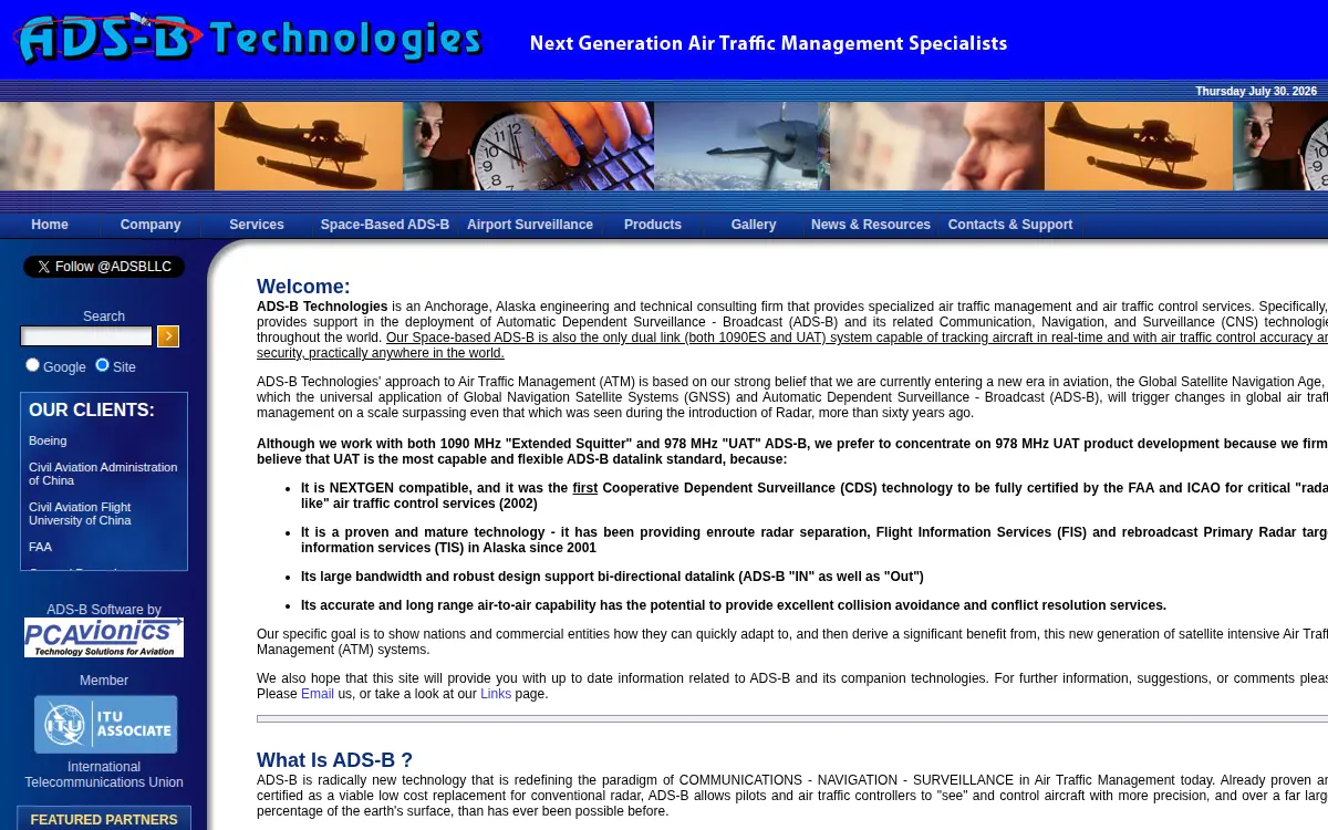 Homepage of Ads-b Technologies, LLC