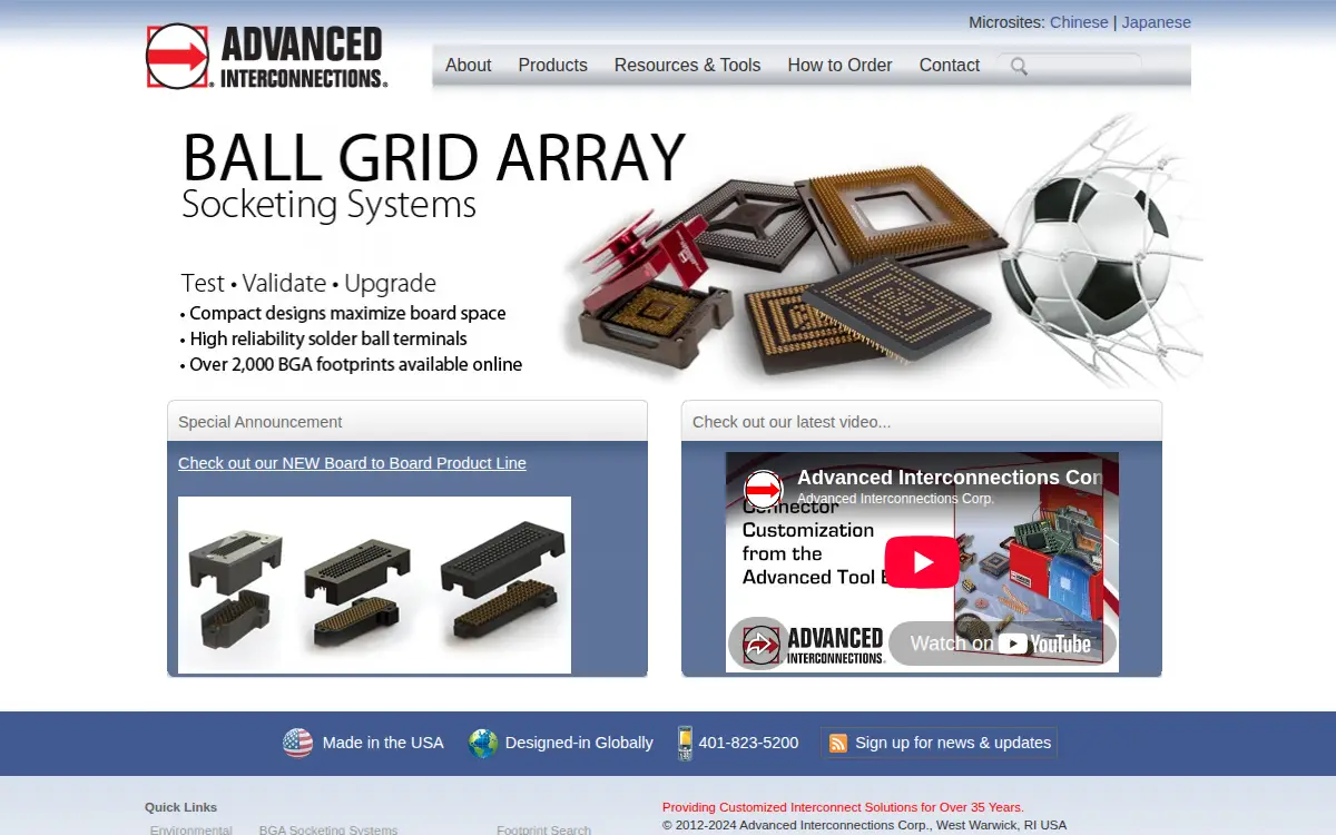 Homepage of Advanced Interconnections Corporation