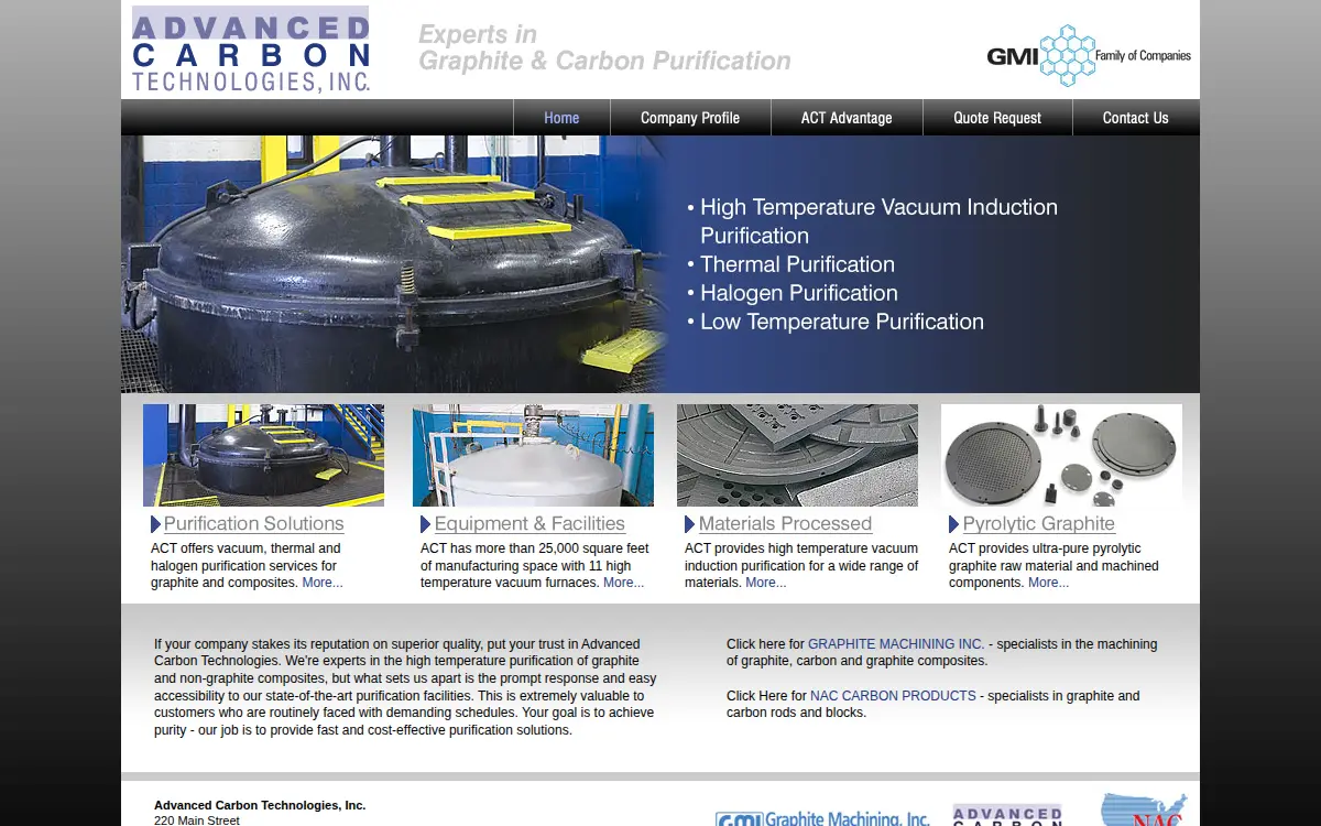 Homepage of Advanced Carbon Technologies, INC.