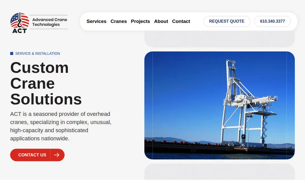 Homepage of Advanced Crane Technologies LLC