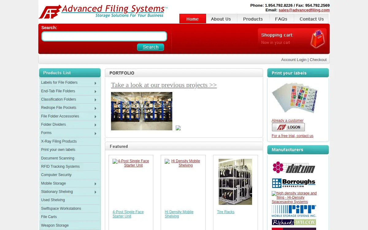 Homepage of Advanced Filing Systems, INC.