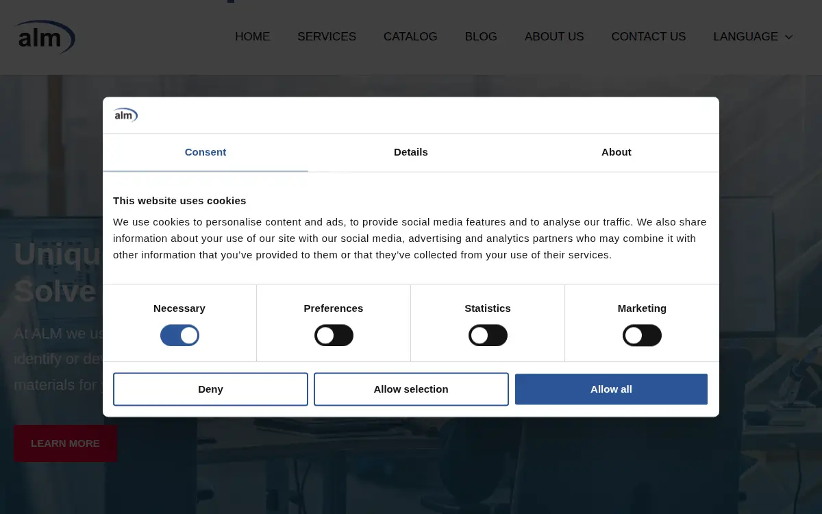 Homepage of Advanced Laser Materials, LLC
