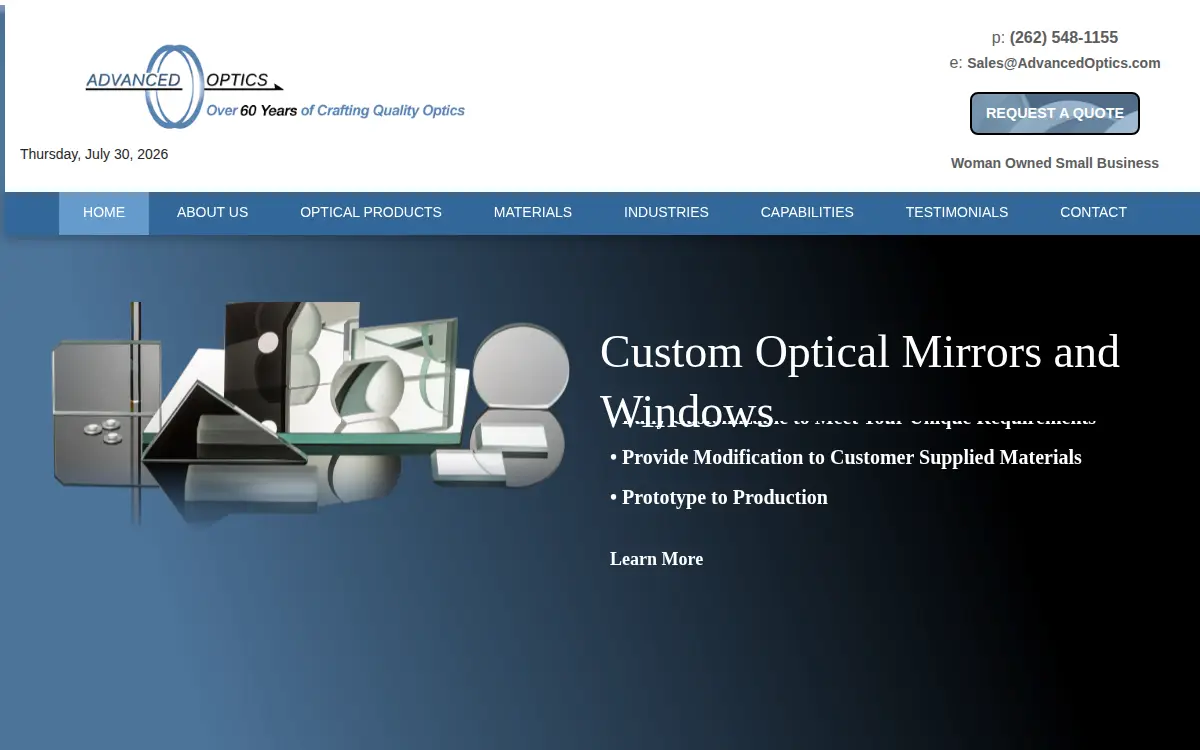 Homepage of Advanced Optics INC