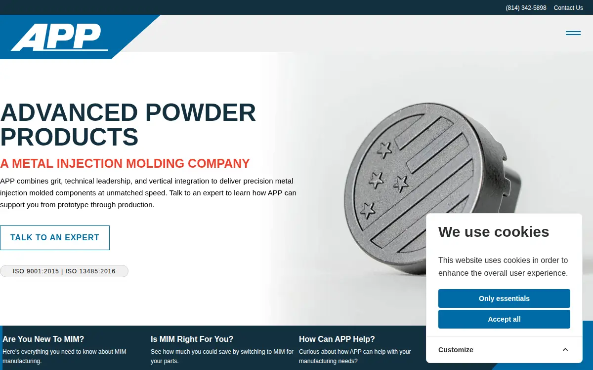 Homepage of Advanced Powder Products, INC.
