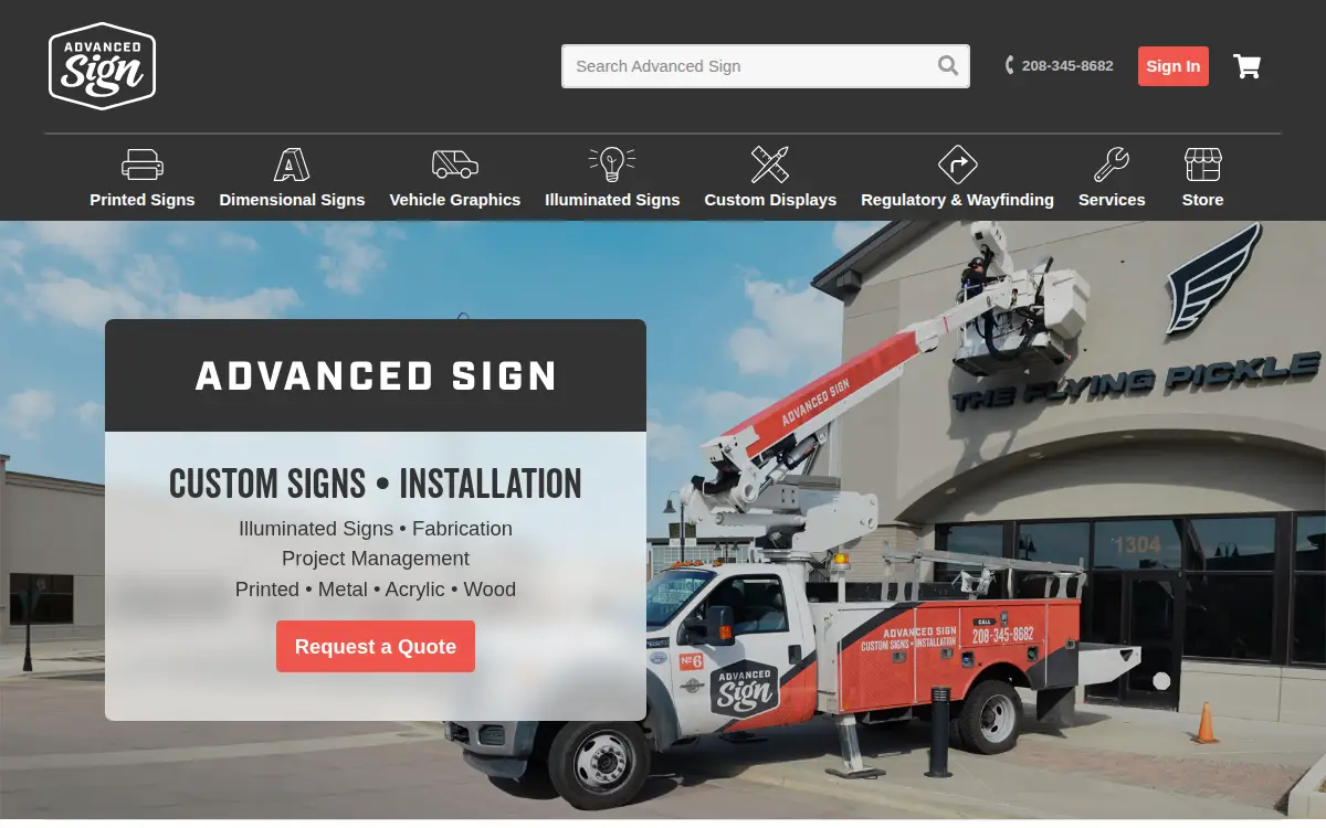 Homepage of Advanced Sign LLC