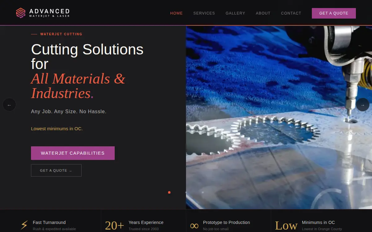 Homepage of Spectrum Laser & Waterjet LLC