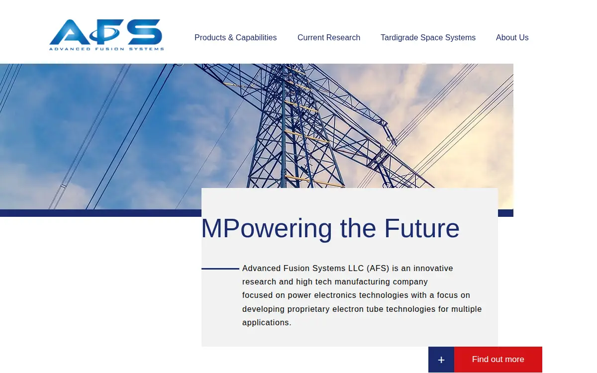 Homepage of Advanced Fusion Systems, LLC